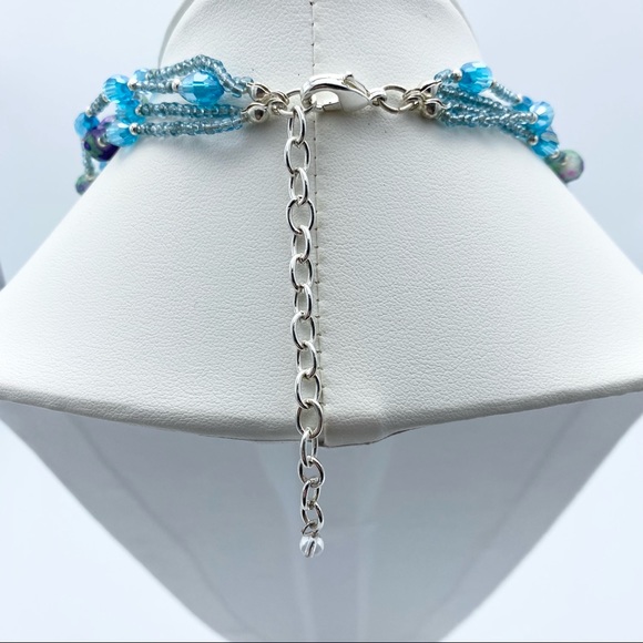 Blue Glass Multi Faceted Beaded & Seed Bead Rhinestone Multi Strand Necklace - Picture 5 of 9